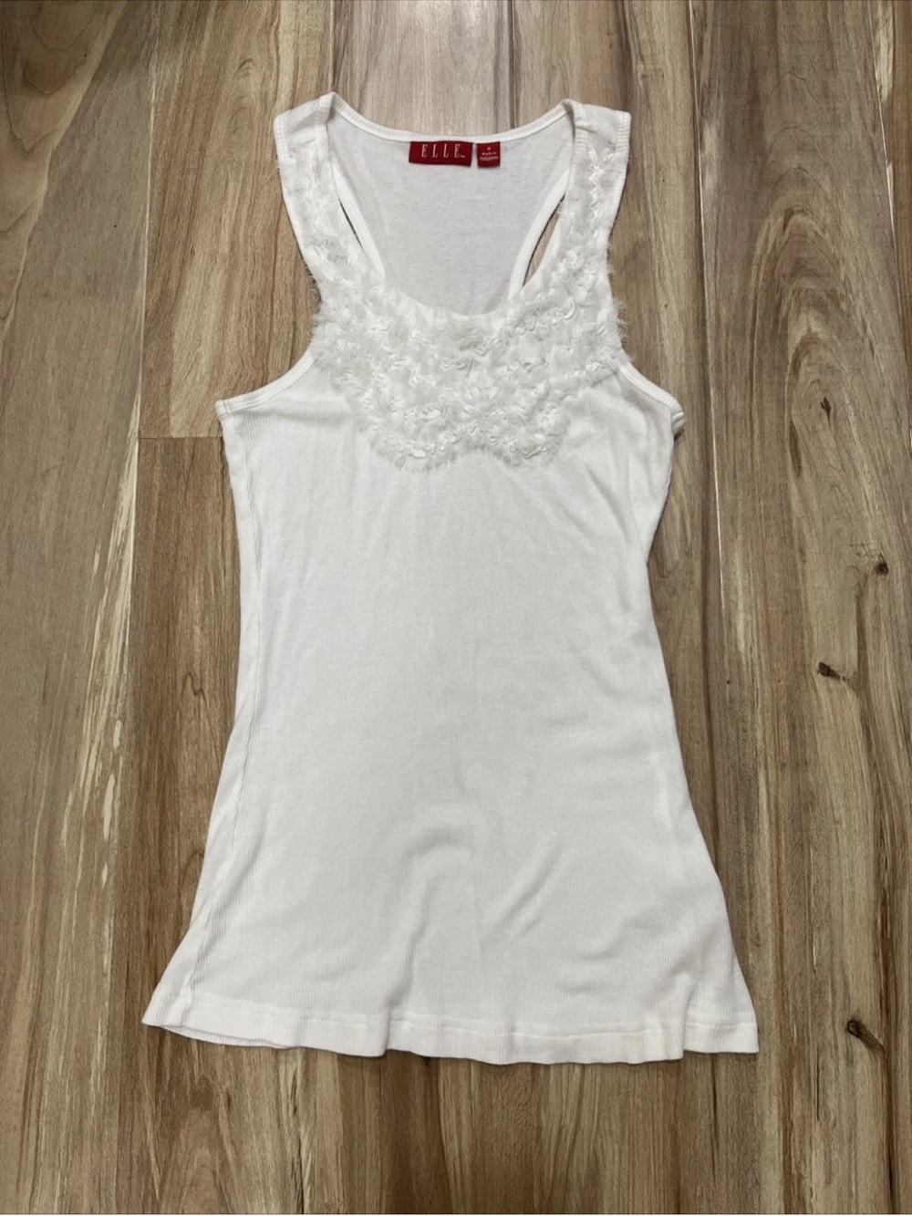 ELLE White Floral Applique Racerback Tank Top